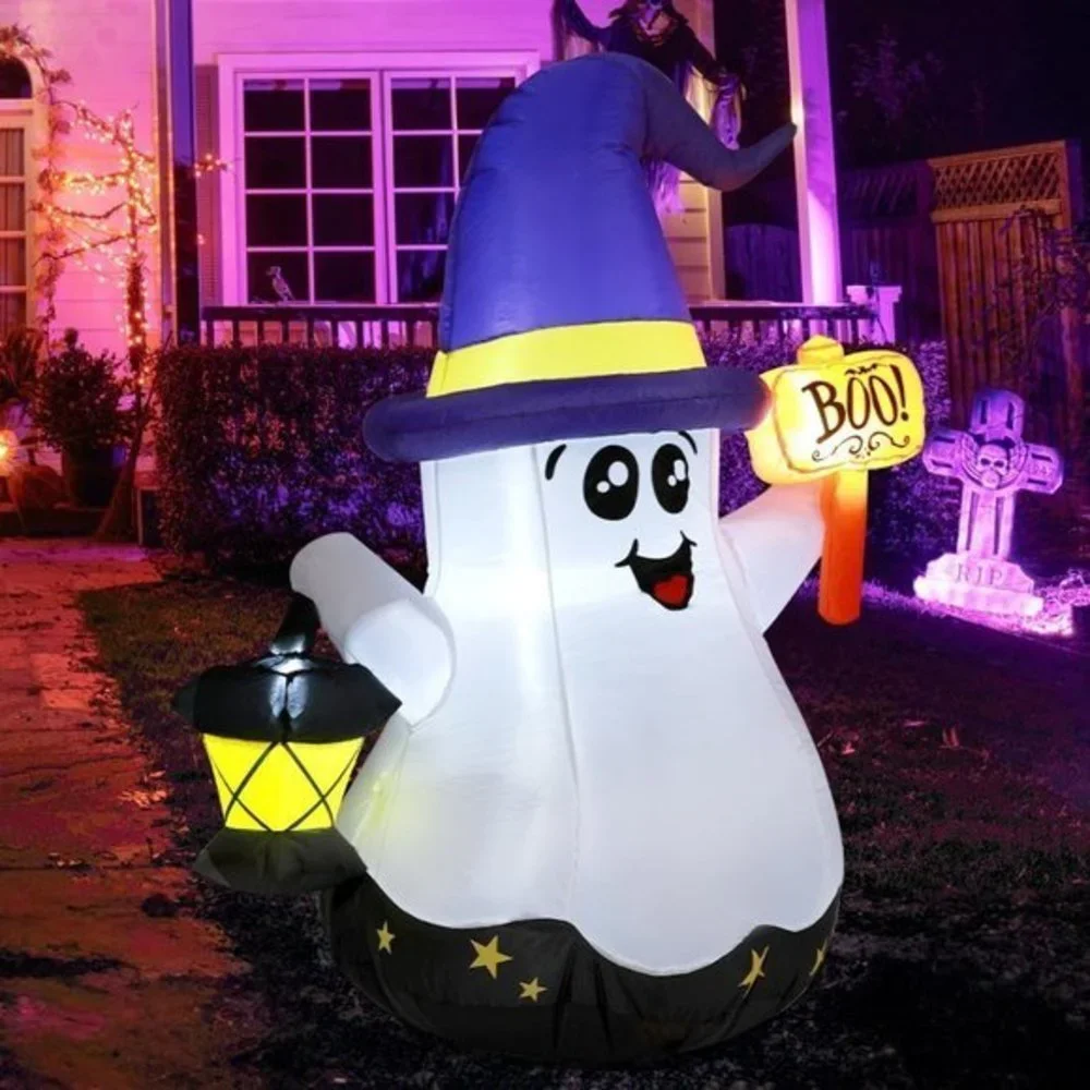 Home Decor 5 Foot Halloween Inflatable White Wizard Ghost‎ with Hand Held Light